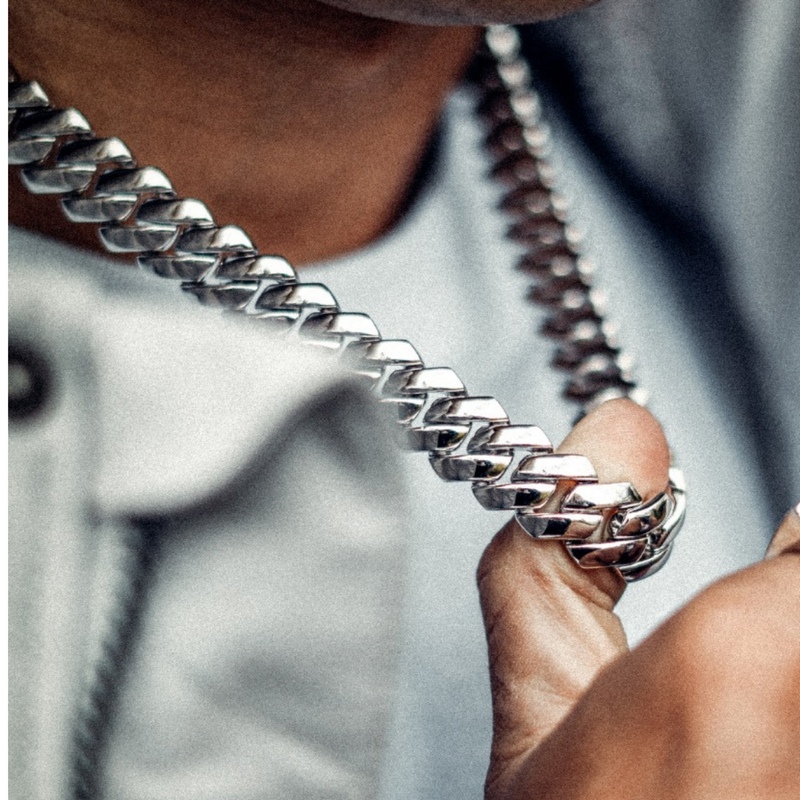 14mm Miami Prong Link Chain - White Gold